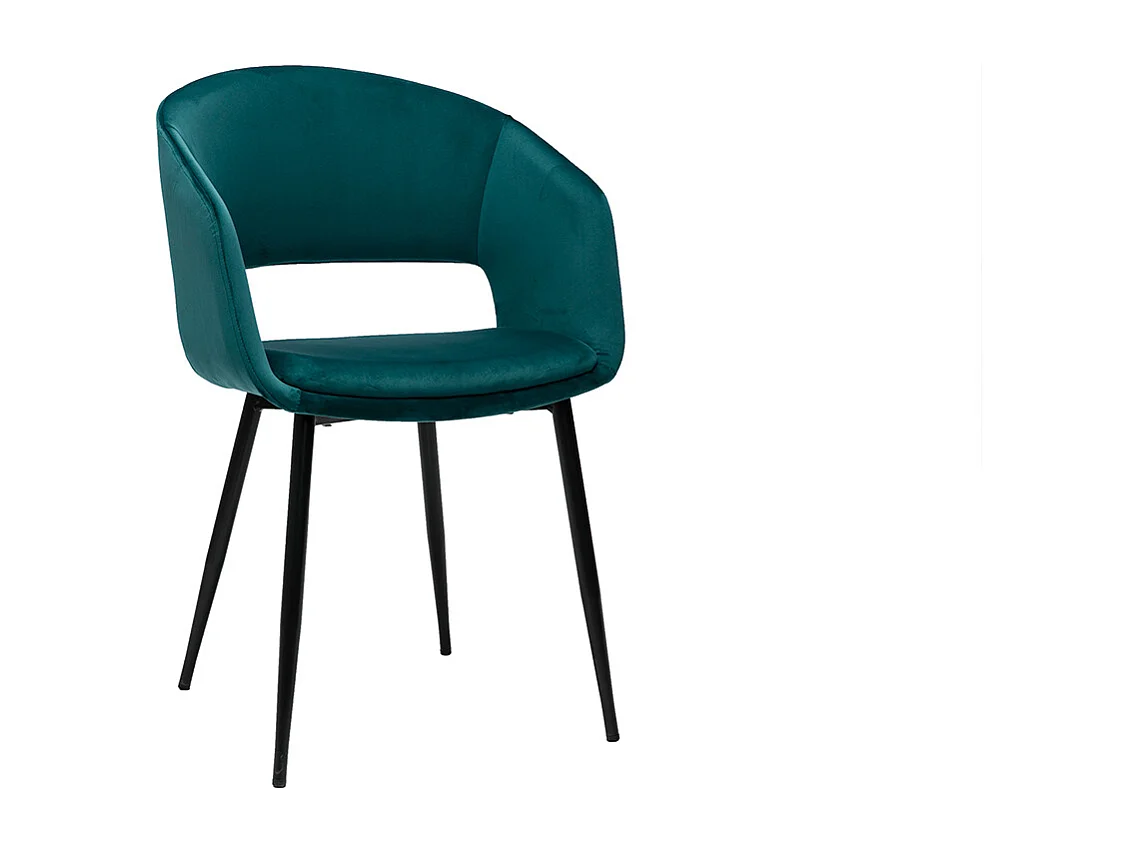 Silla de diseño de terciopelo azul petróleo y patas de metal negro PRISMA