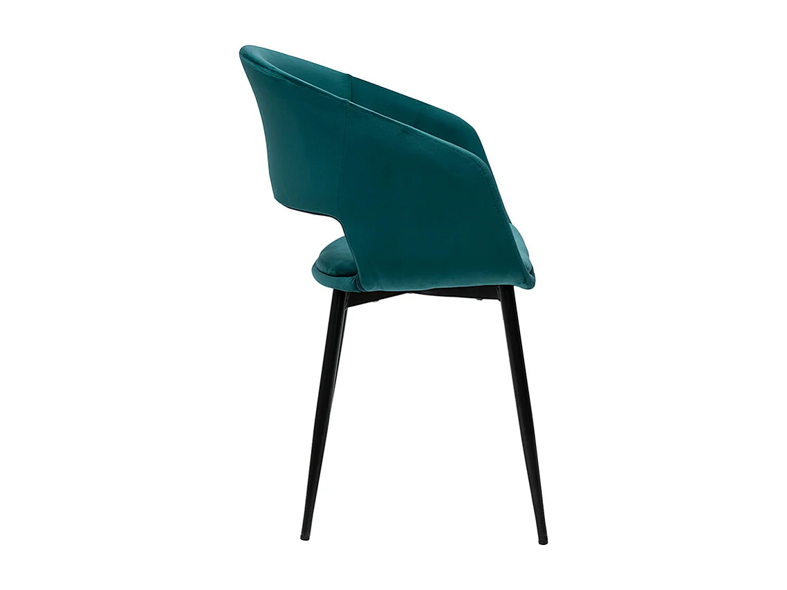 Silla de diseño de terciopelo azul petróleo y patas de metal negro PRISMA