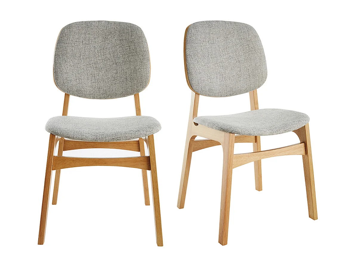 Vintage-Stühle mit hellgrauem Stoff und hellem Holz (2er-Set) SOQUETTE