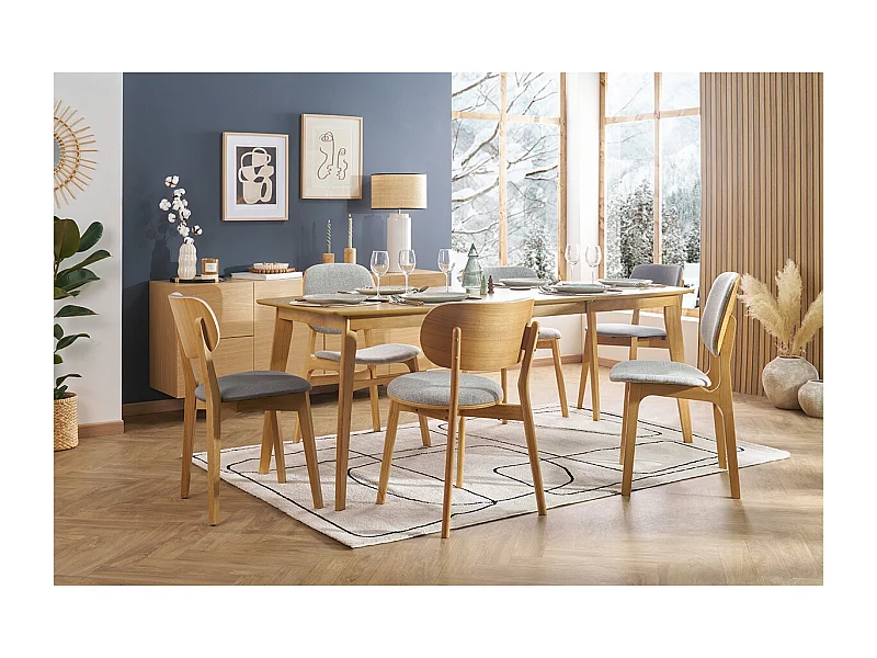 Chaises vintage en tissu gris clair et bois clair (lot de 2) SOQUETTE