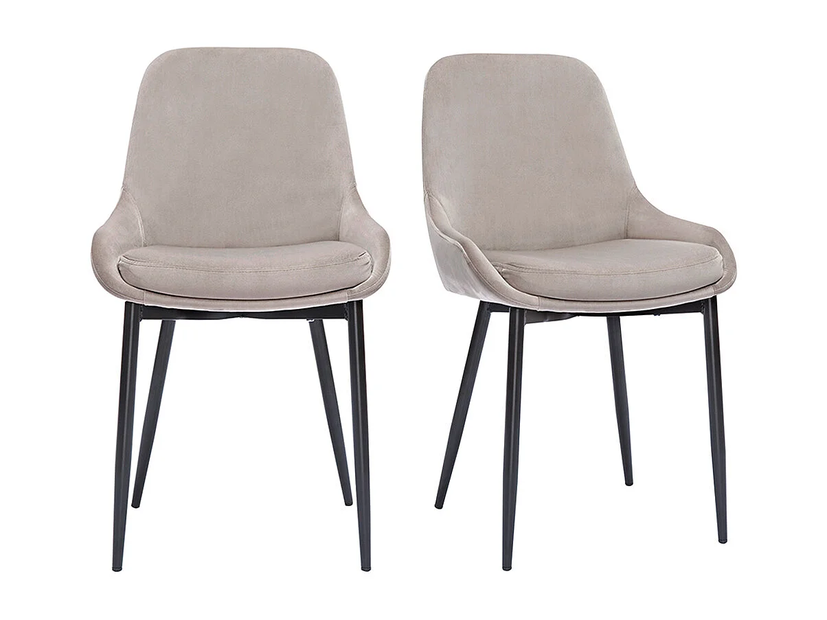 Stühle aus taupefarbenem Samt und schwarzem Metall (2er-Set) HOLO