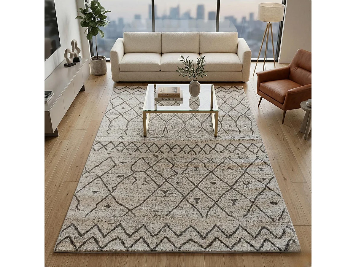 Tappeto berbero 120x170 tessuto motivo etnico ESSAOUER grigio e nero