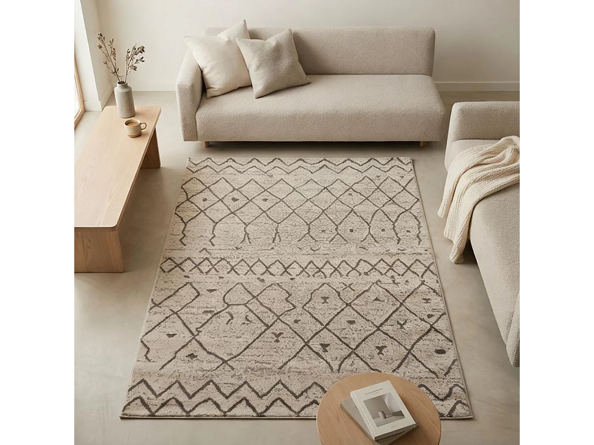 Tappeto berbero 120x170 tessuto motivo etnico ESSAOUER grigio e nero