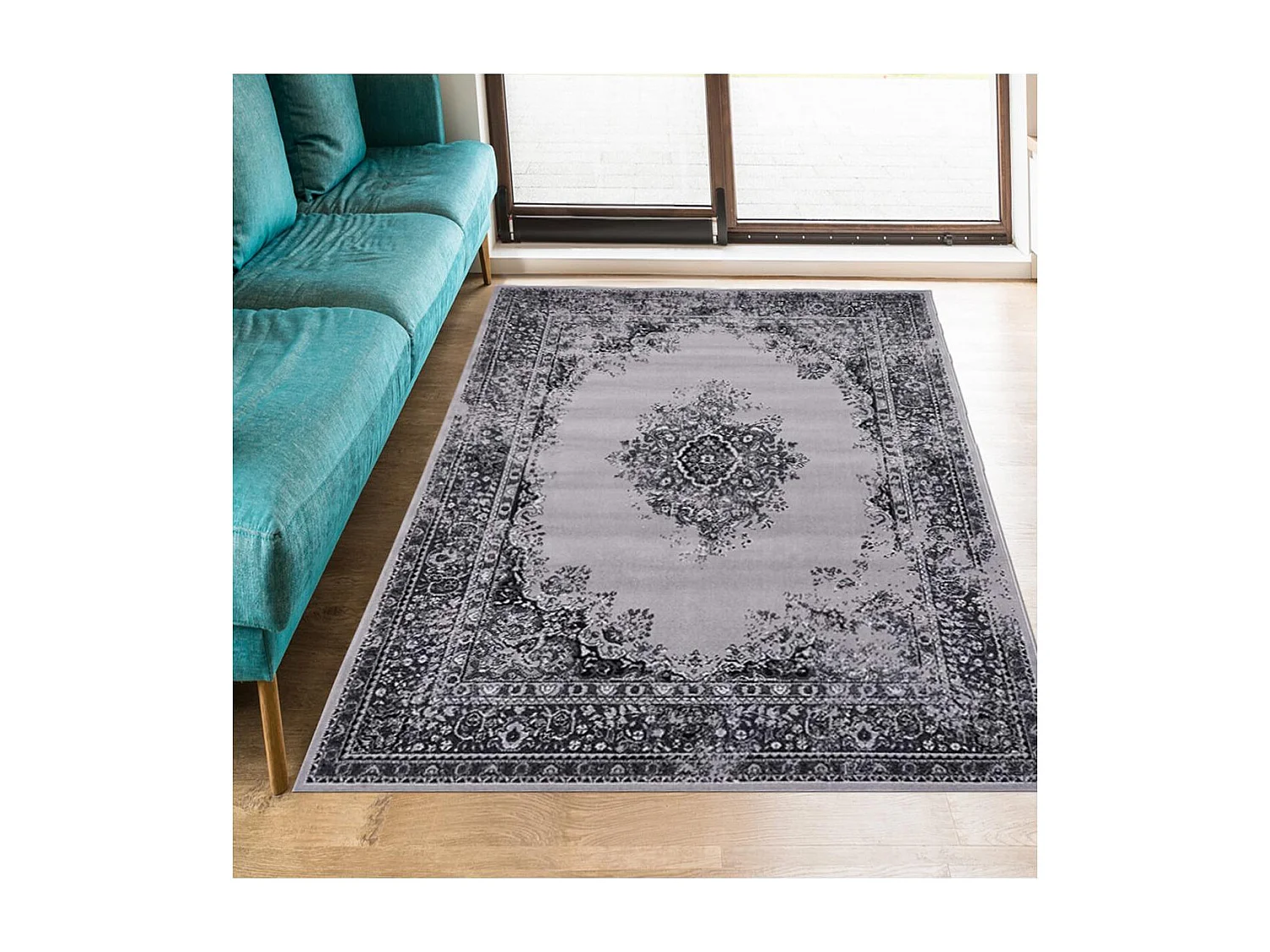 Tapis oriental 120x170 rectangle noir tissé motif ethnique LYN1 VINTOR