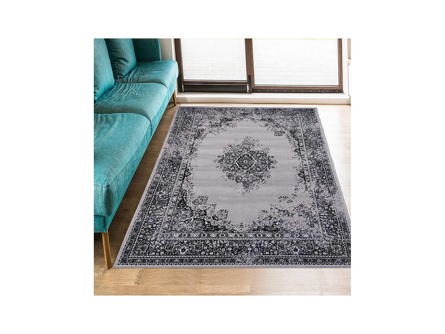 Tapis oriental 120x170 rectangle noir tissé motif ethnique LYN1 VINTOR