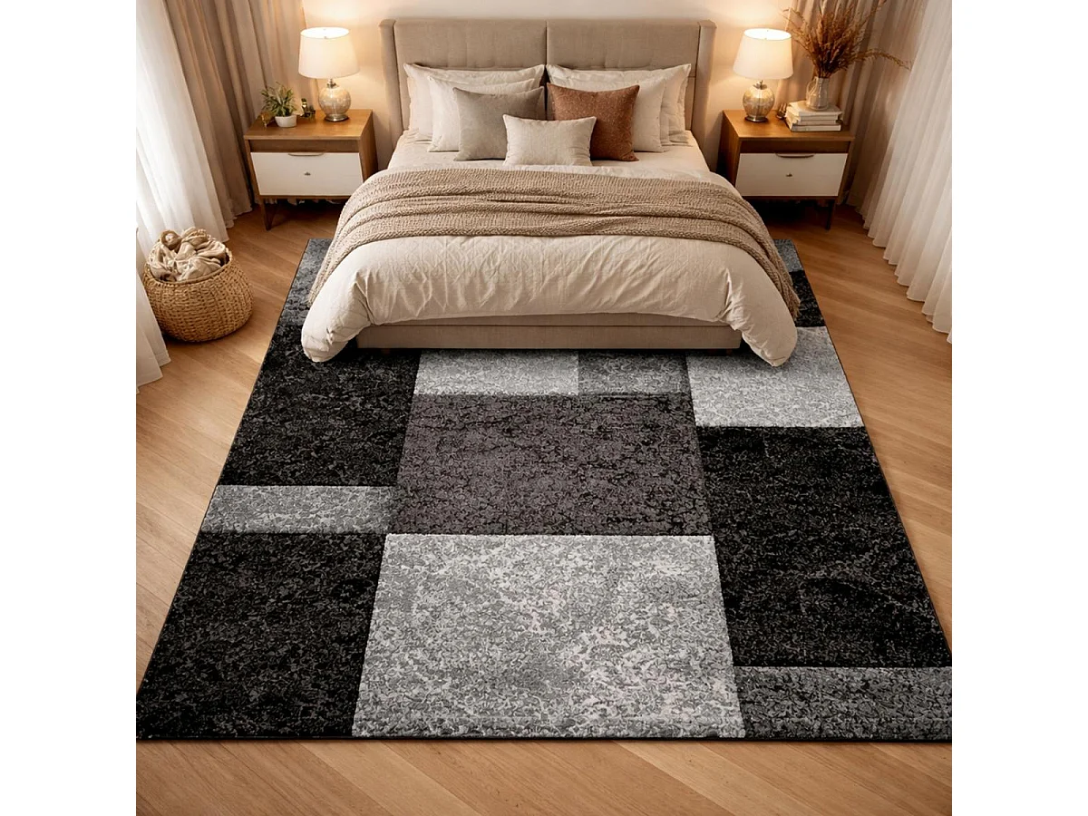 tappeto da soggiorno grande 200x290 intrecciato motivo geometrico rettangolo nero e grigio