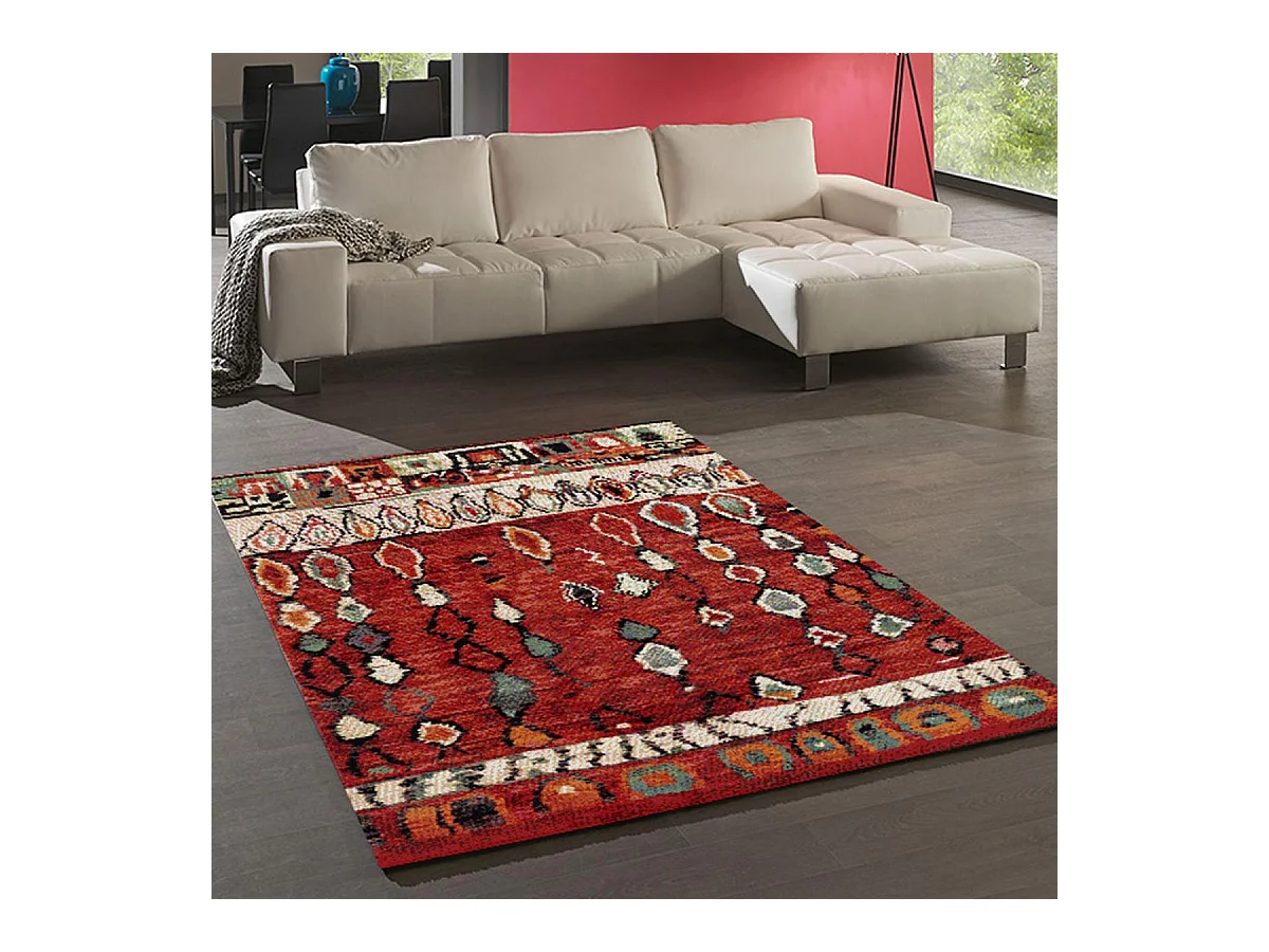 Tapis berbère 160x230 tissé motifs tribaux LYN8 MOROCO rouge