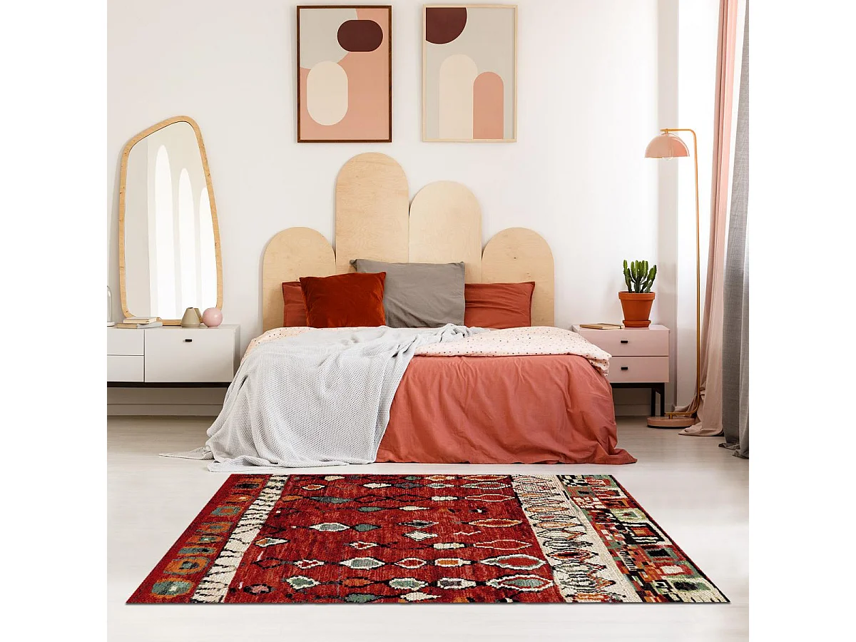 Tapis berbère 160x230 tissé motifs tribaux LYN8 MOROCO rouge