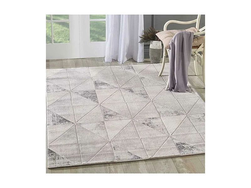 tapis salon 120x160 tissé gris clair rectangle motif géométrique LYN7 VOLITRO