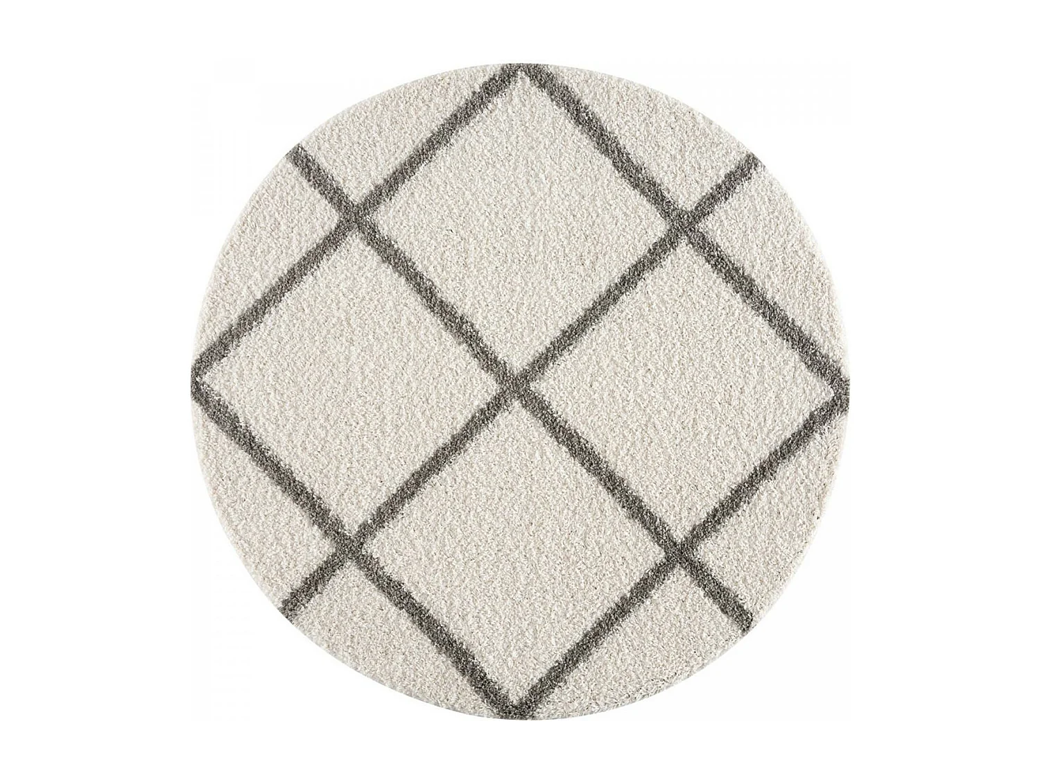 Tapis longs poils shaggy Ø200cm rond tissé crème motif scandinave SG MADRAG