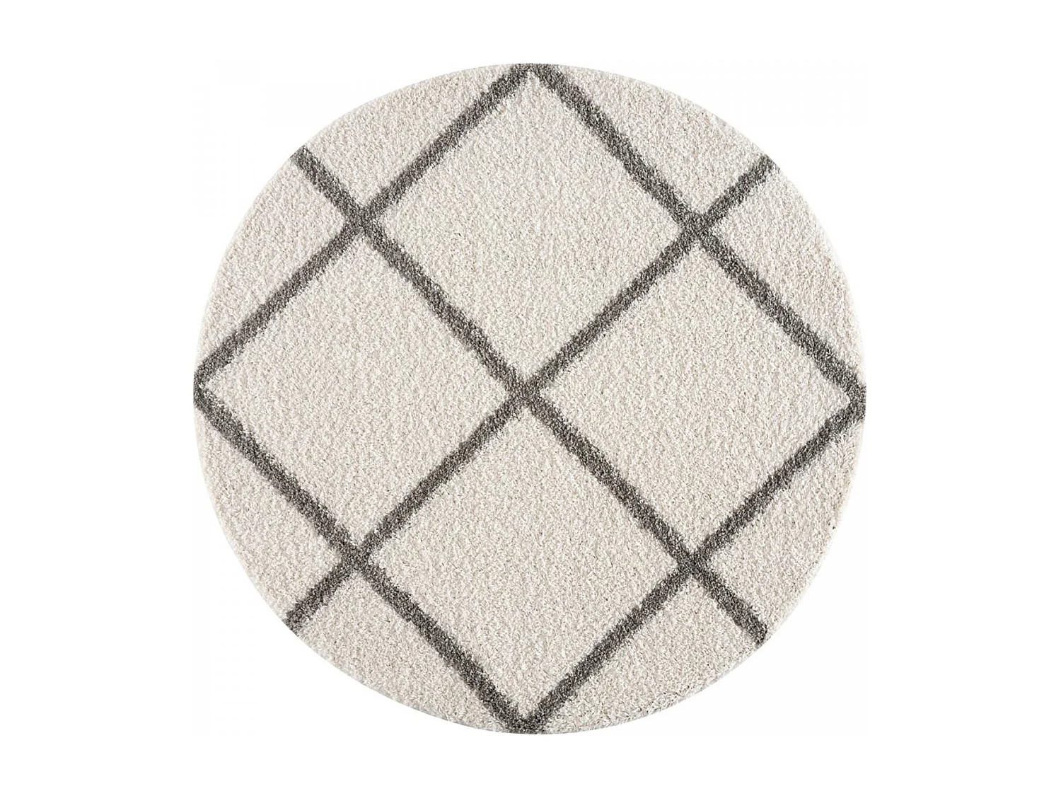 Tapis longs poils shaggy Ø200cm rond tissé crème motif scandinave SG MADRAG