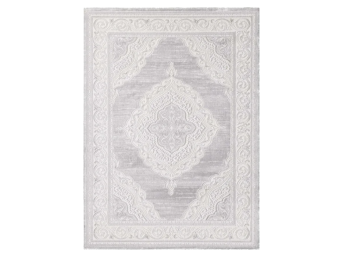 Tapis oriental 80x150 rectangle gris clair tissé motif ancestral LYN7 FALAN