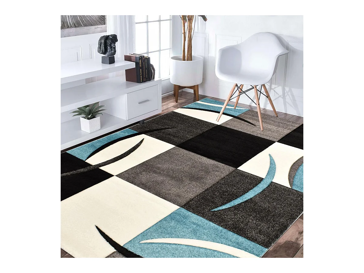 tapis salon 120x170 tissé bleu rectangle motif géométrique LYN8 ABSTRATA
