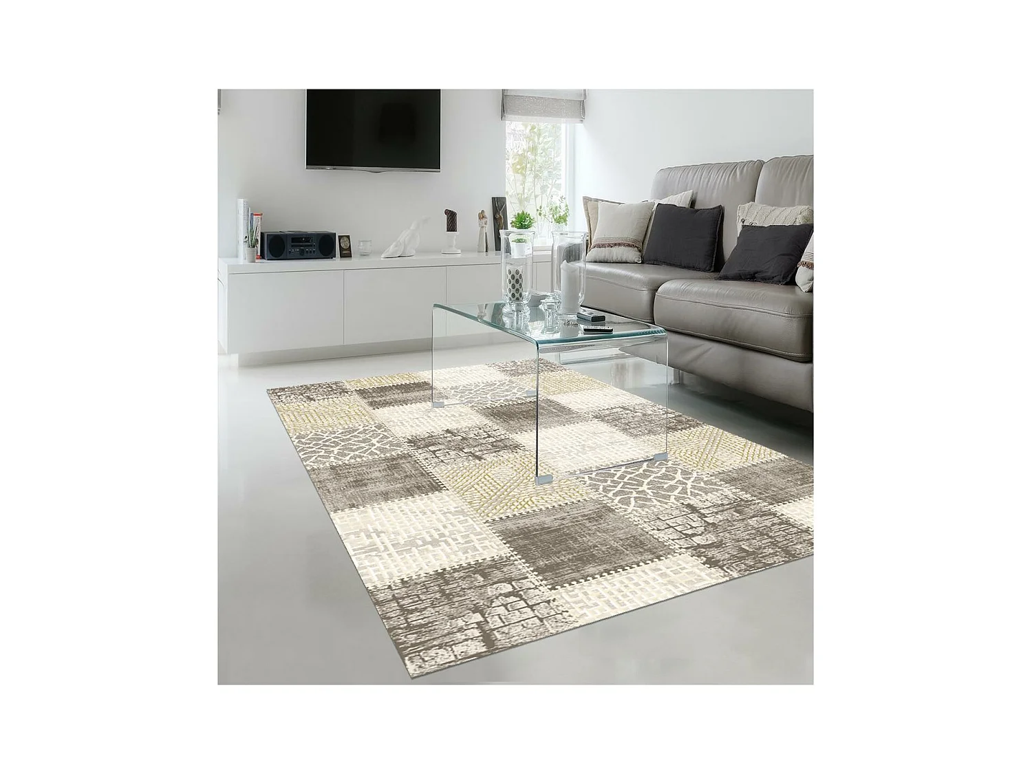 tapis chambre 80x150 tissé marron et beige rectangle motif géométrique LYN7 SILICA
