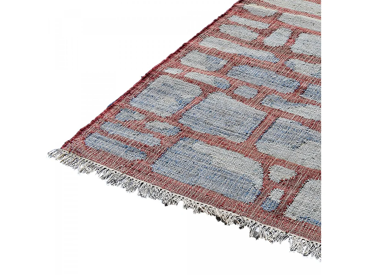 Tapis en jute 200x290 fait à la main bleu et gris JUTAP