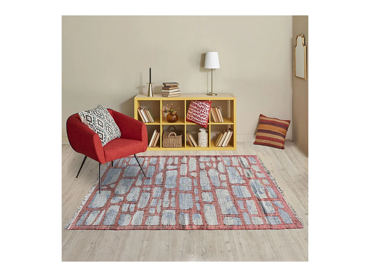 Tapis en jute 200x290 fait à la main bleu et gris JUTAP