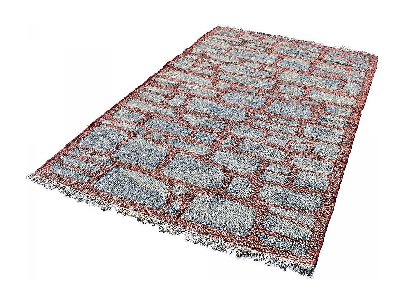 Tapis en jute 200x290 fait à la main bleu et gris JUTAP