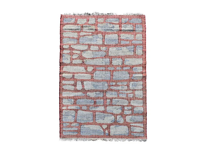 Tappeto in iuta 200x290 fatto a mano blu e grigio JUTAP