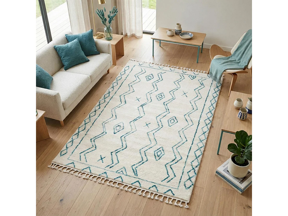 Tappeto berbero 160x230 tessuto modello etnico MADIDA panna