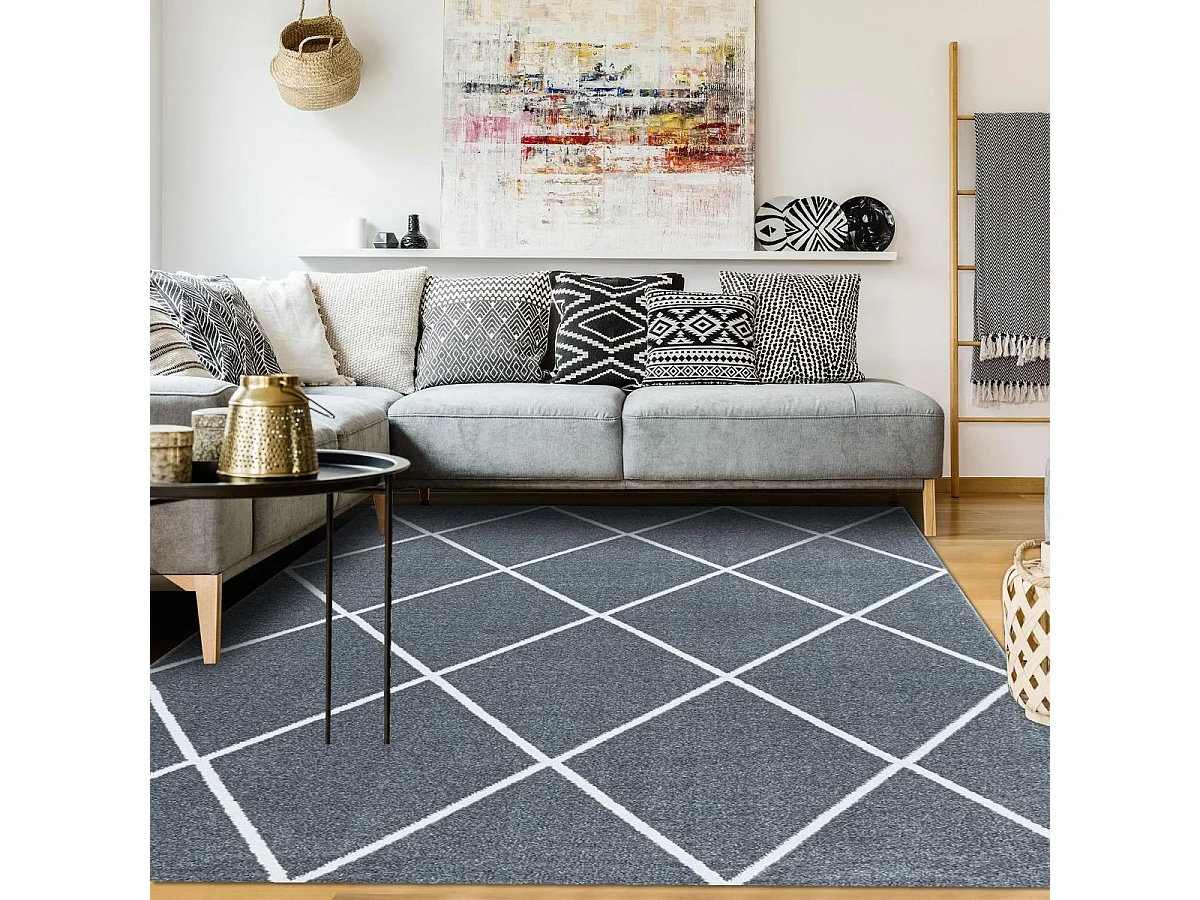 tapis entrée 80x150 tissé gris et blanc rectangle motif scandinave BENAPO