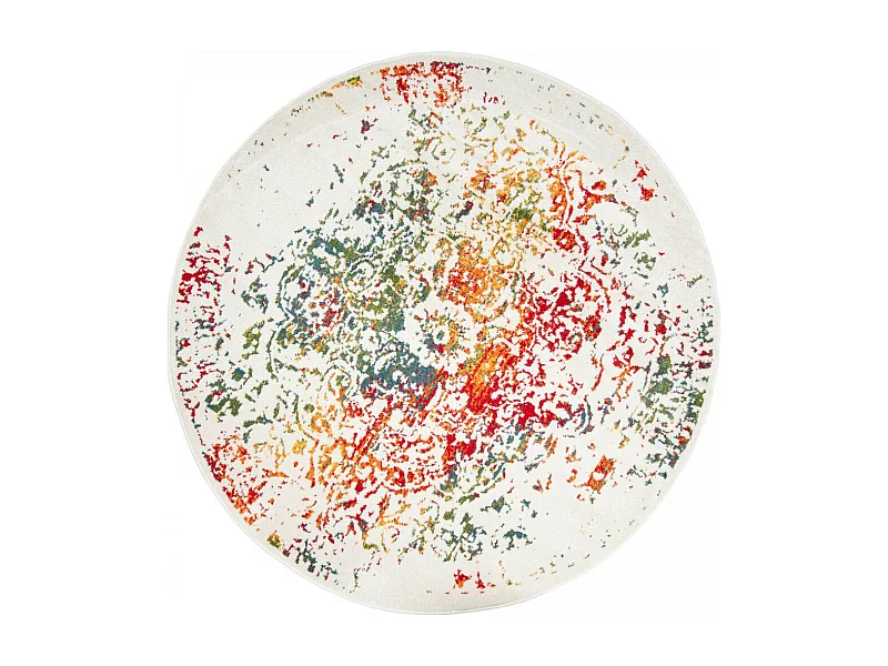 Tapis oriental Ø120cm rond multicolore tissé motif ancestral DESTRUCT 2