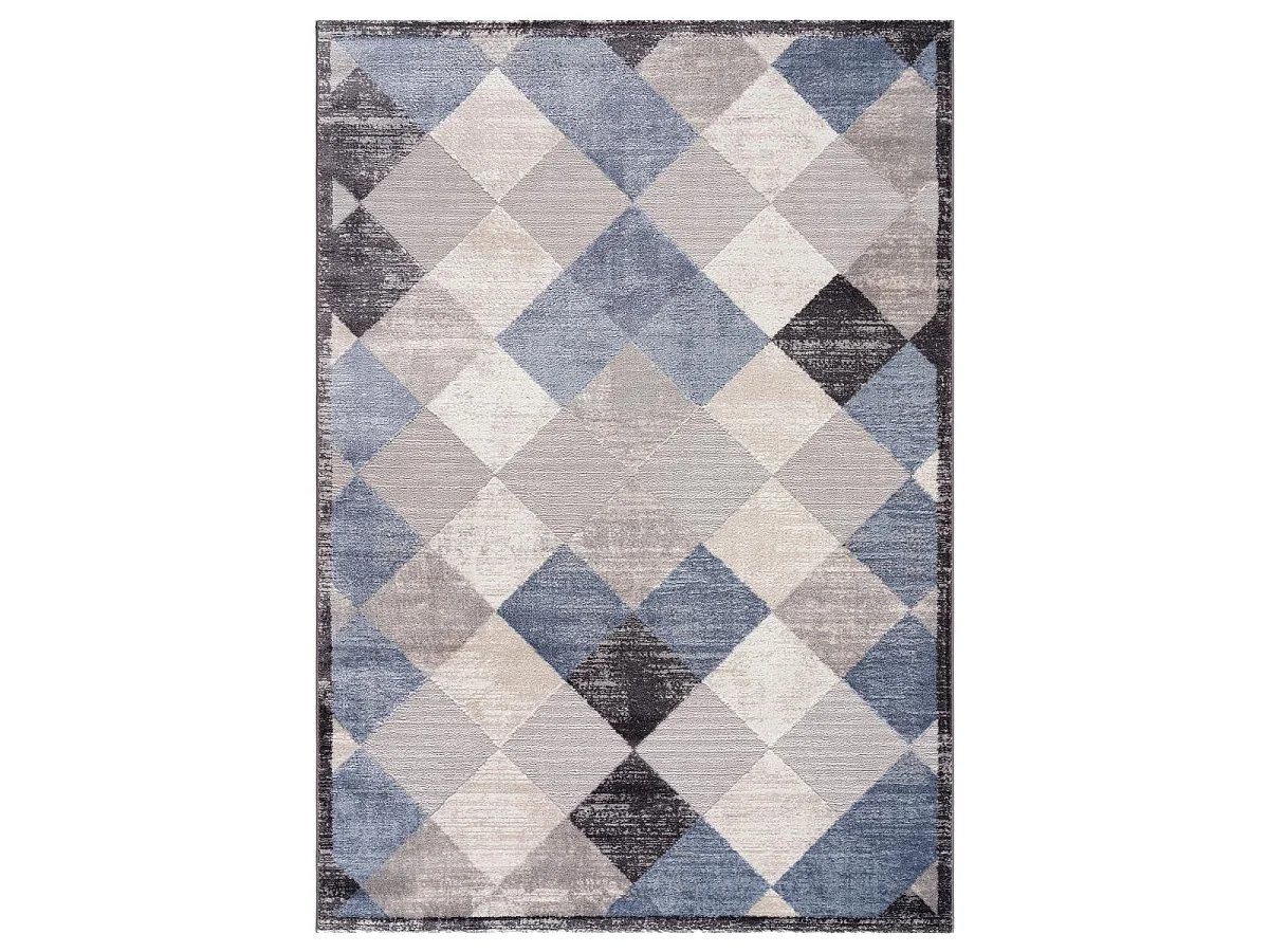 alfombra de salón 200x280 tejida con motivos geométricos rectangulares en gris claro y gris oscuro