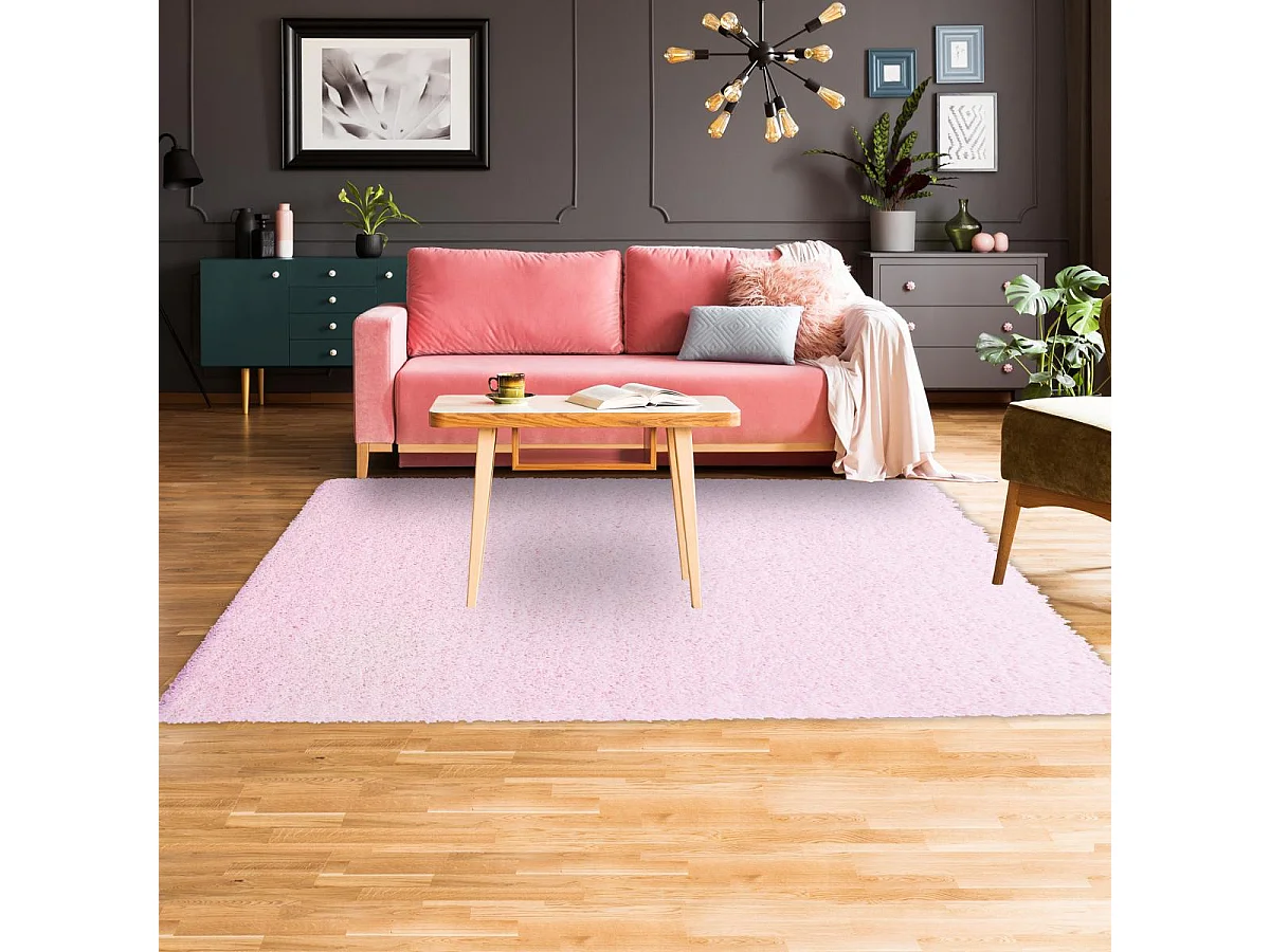 Tapis poils longs shaggy 80x250 rectangle tissé rose motif uni UNI L