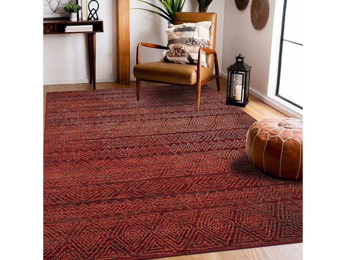 Tapis berbère 80x150 tissé motif ethnic LYN1 CHILA rouge