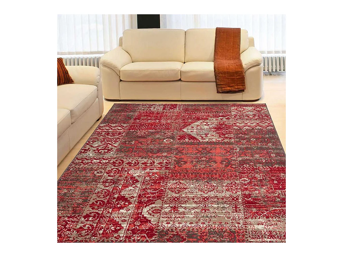 tapis salon 160x225 tissé rouge rectangle motif ethnique WORKYPATCH