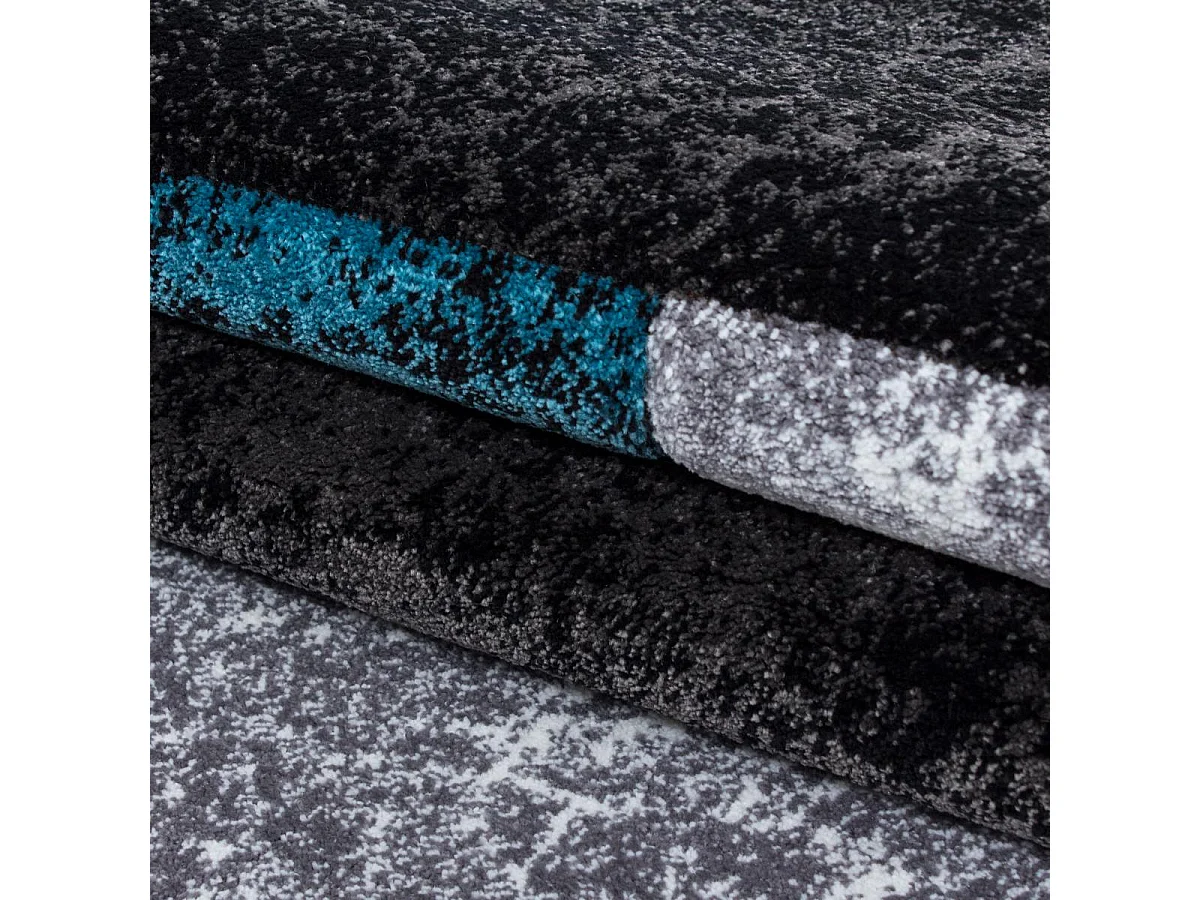 Tapis de couloir 80x300 tissé motif géométrique CARARELLE turquoise et gris