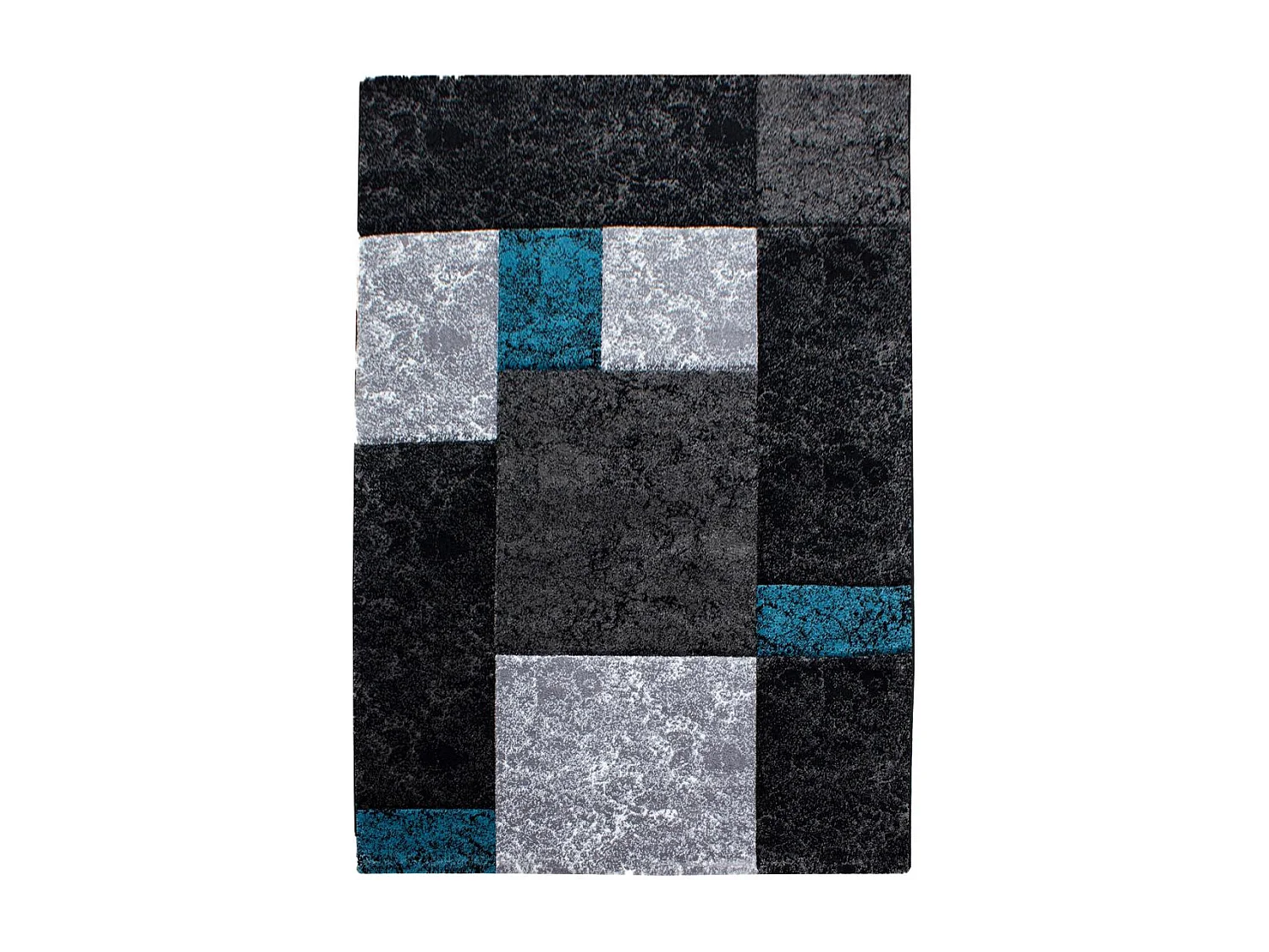 Tapis de couloir 80x300 tissé motif géométrique CARARELLE turquoise et gris
