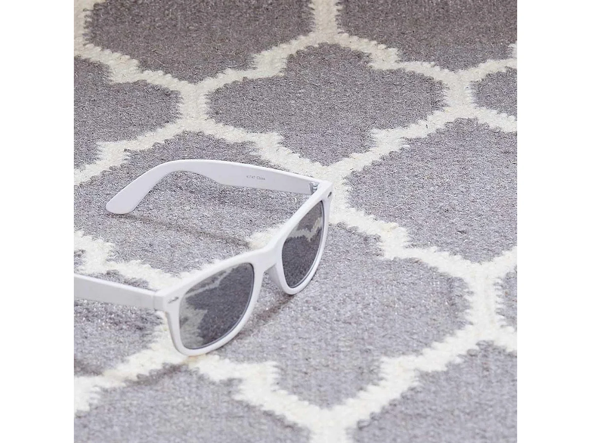 Tapis kilim 80x150 rectangle fait main en laine gris motif scandinave LYN12 AFRIRA