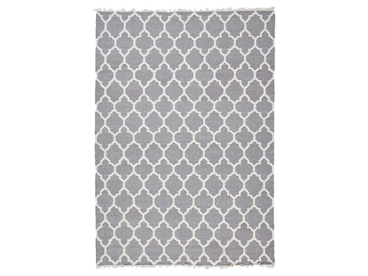 Tapis kilim 80x150 rectangle fait main en laine gris motif scandinave LYN12 AFRIRA