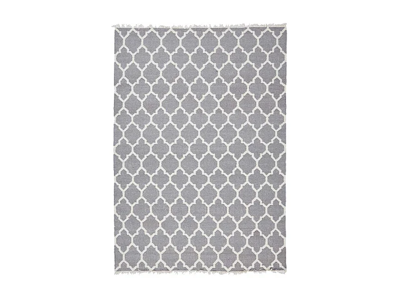 Tapis kilim 80x150 rectangle fait main en laine gris motif scandinave LYN12 AFRIRA