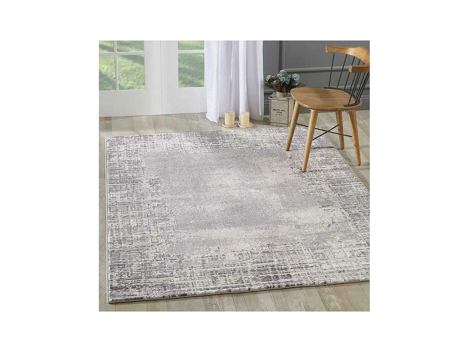 tapis salon 160x220 tissé gris clair rectangle motif géométrique LYN7 RAMAS