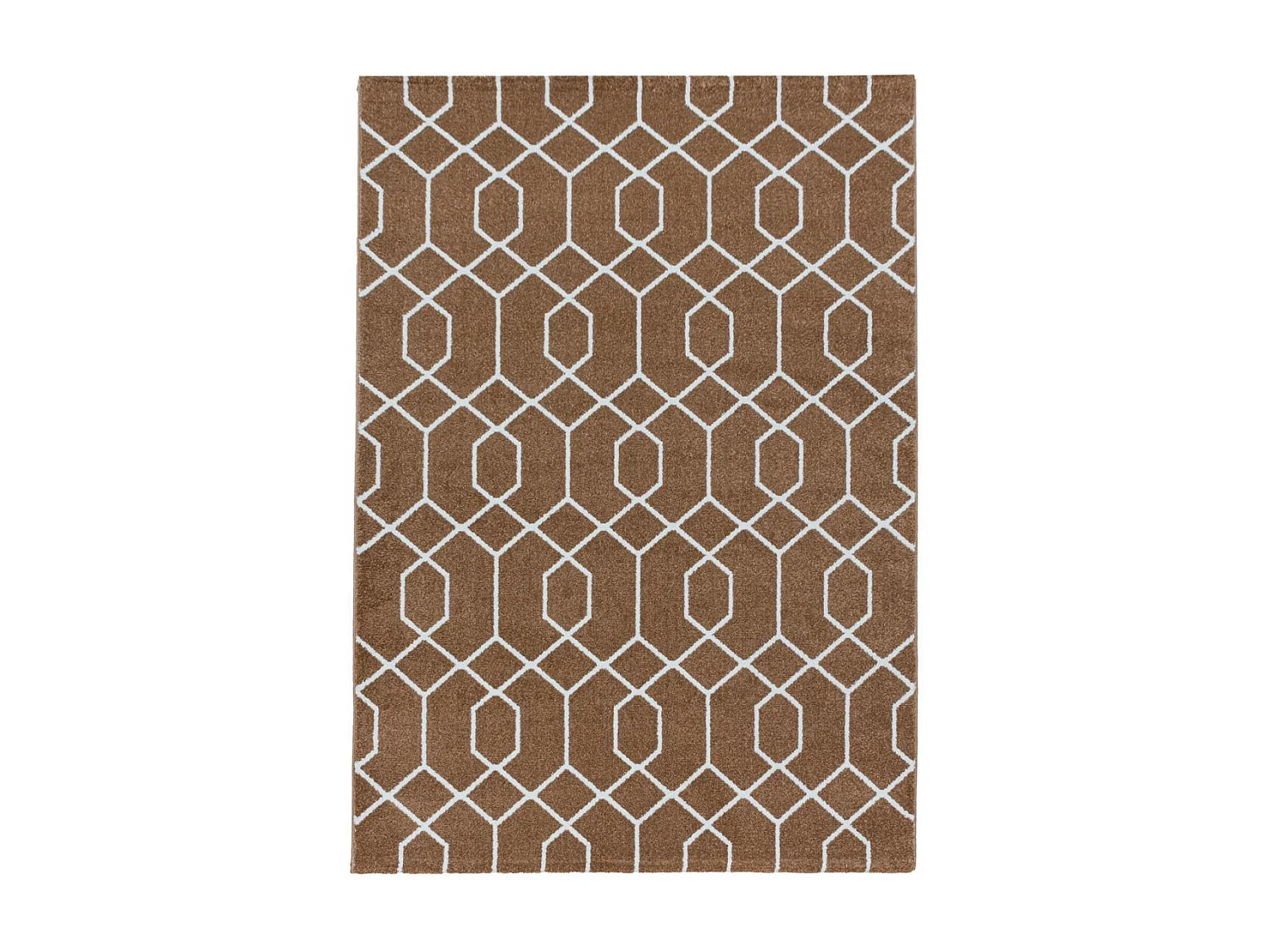 tapis salle à manger 200x290 tissé marron clair et blanc motif scandinave