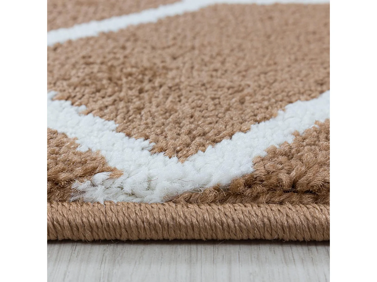 tapis salle à manger 200x290 tissé marron clair et blanc motif scandinave