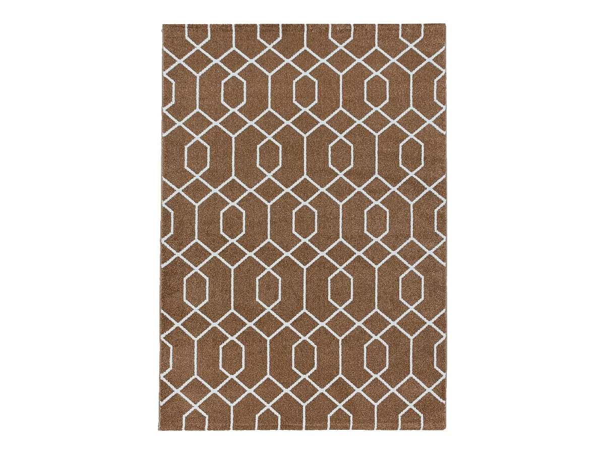 tapis salle à manger 200x290 tissé marron clair et blanc motif scandinave