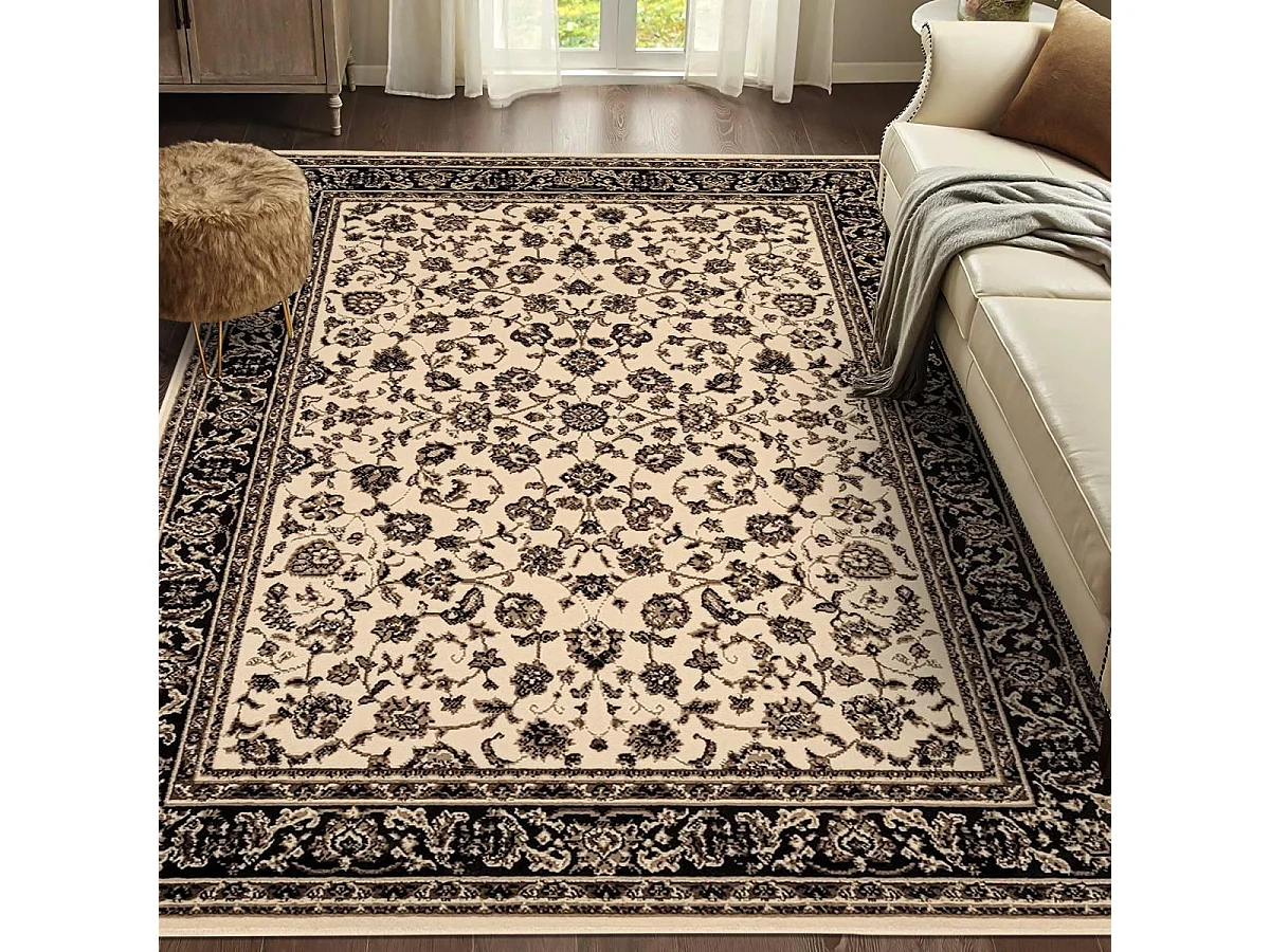 Tapis oriental 160x225 rectangle ivoire tissé motif ancestral LYN1 NOMED