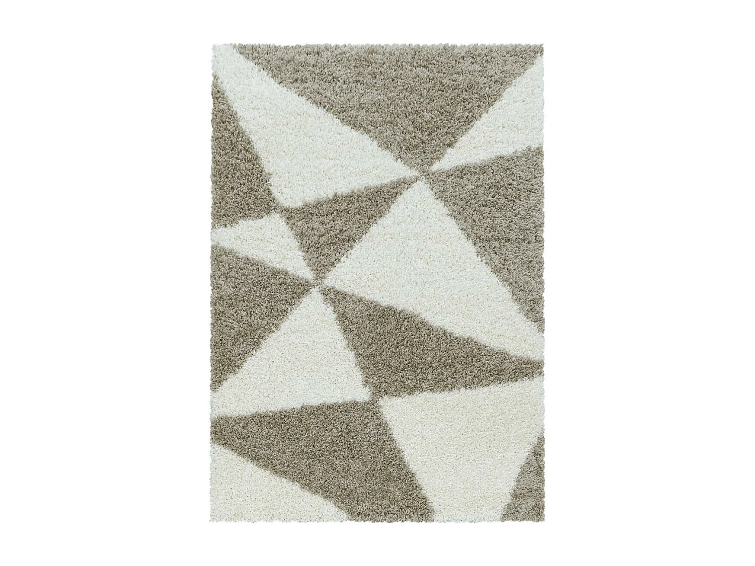 Tapis shaggy 280x370 rectangle tissé beige et crème motif géométrique