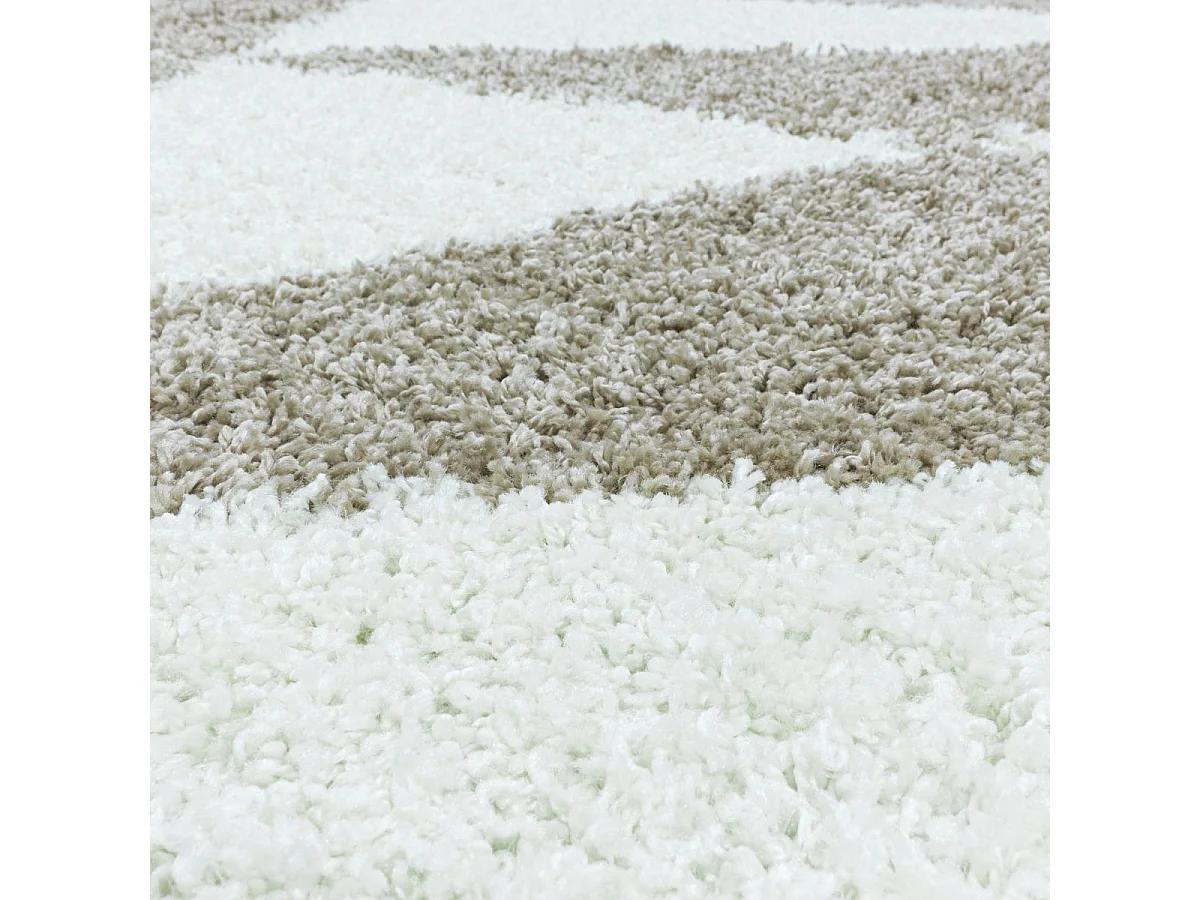Tapis shaggy 280x370 rectangle tissé beige et crème motif géométrique