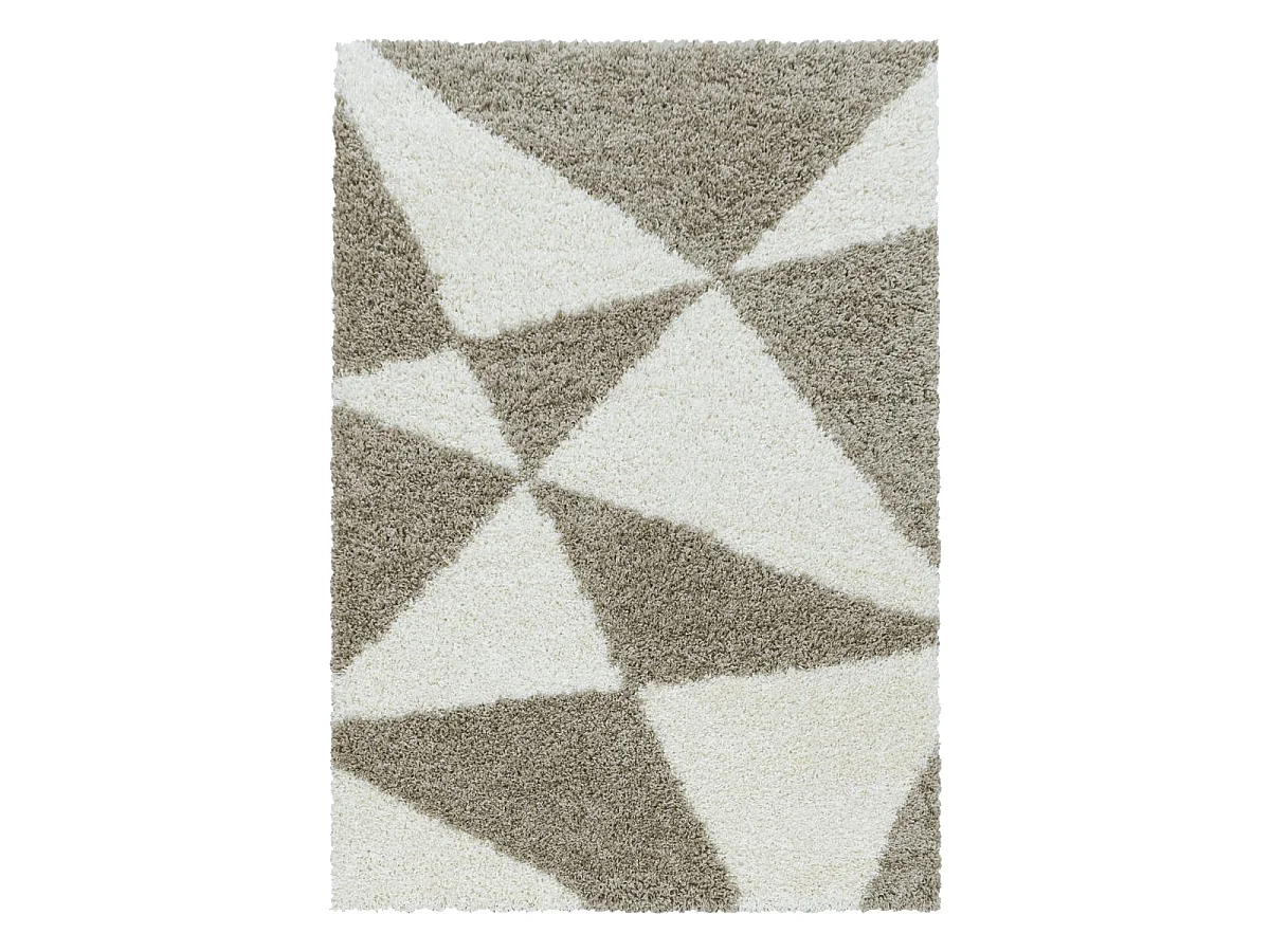 Tapis shaggy 280x370 rectangle tissé beige et crème motif géométrique