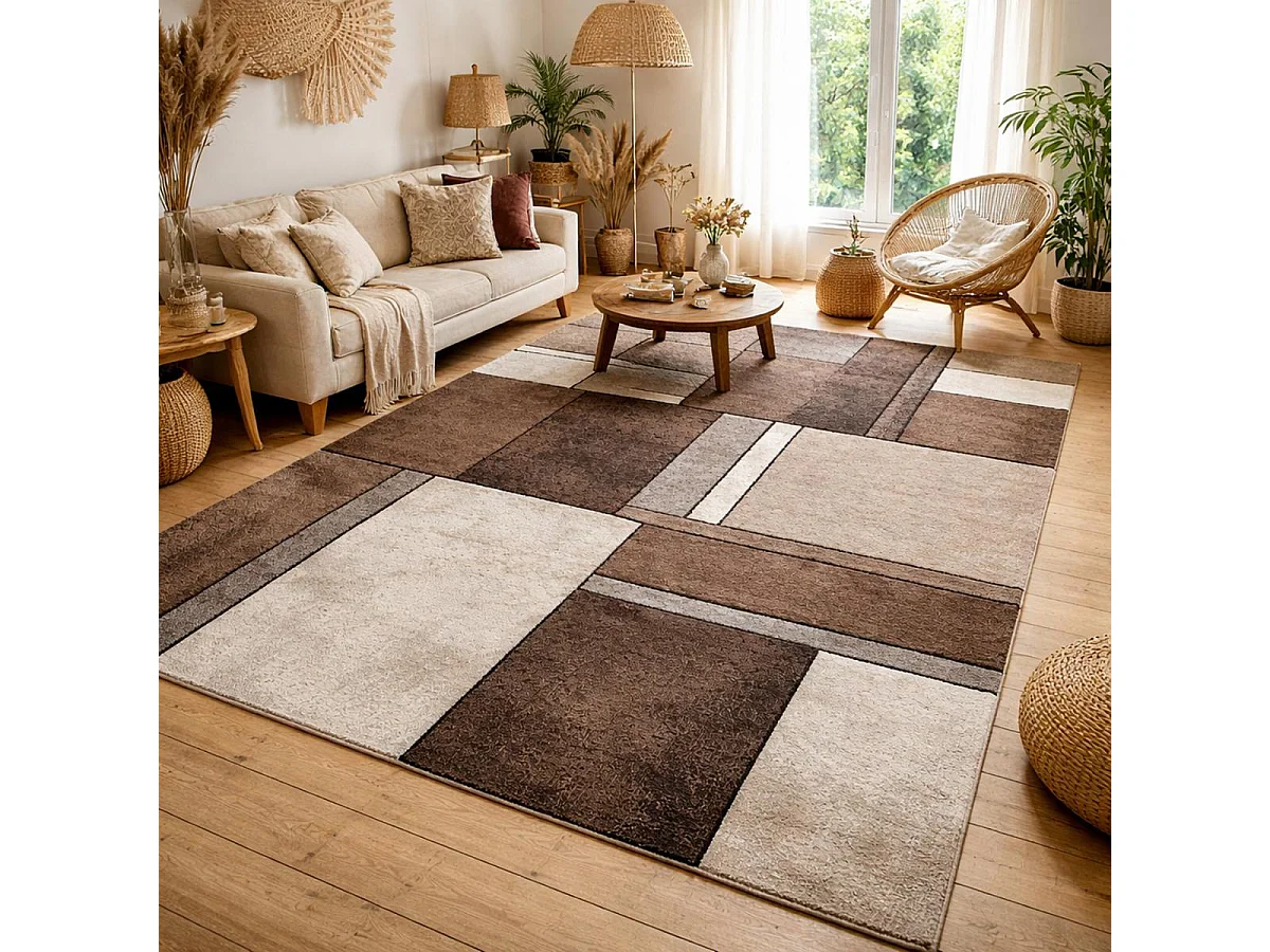 tapis salle à manger 200x290 tissé beige rectangle motif géométrique LYN8 GEOME