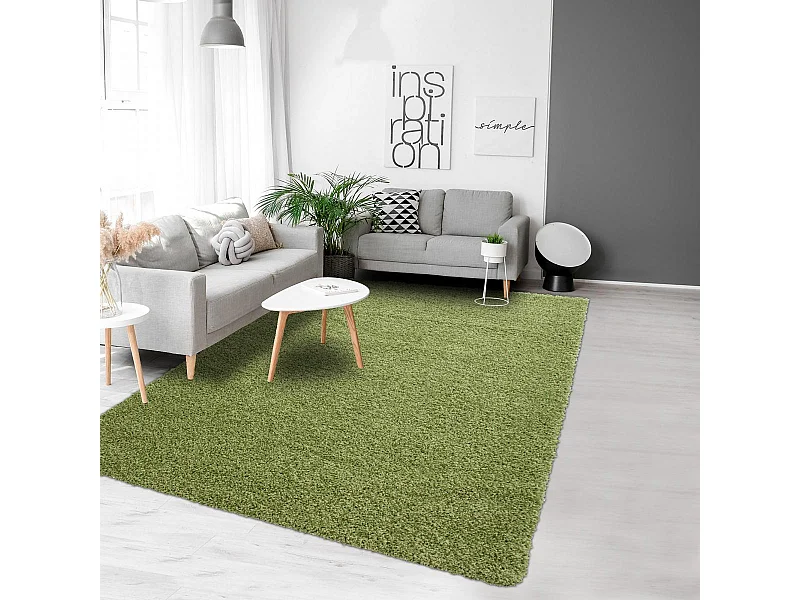 Tapis poils longs shaggy Ø120cm rond tissé vert motif uni UNI L