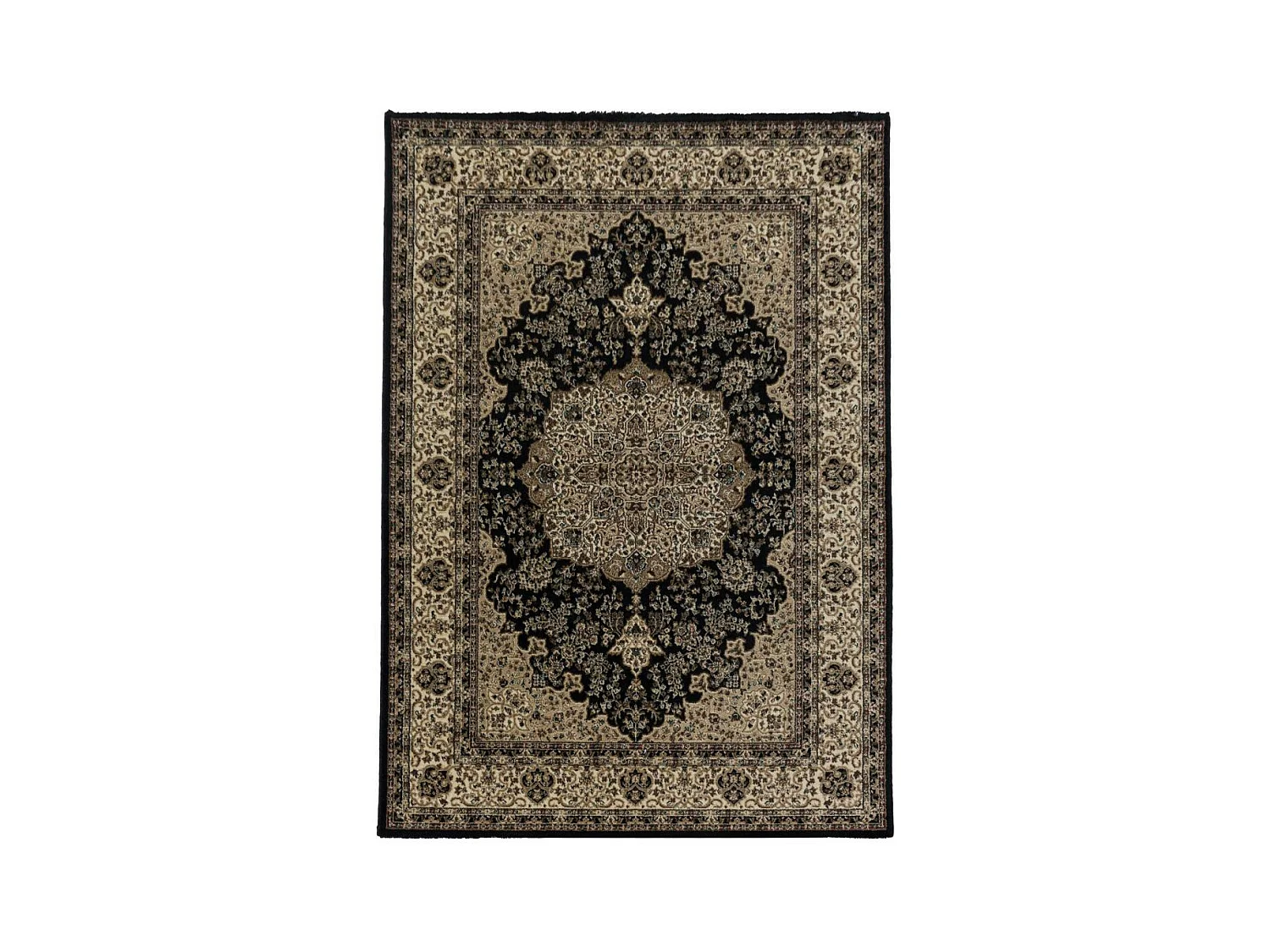 Tapis orient 240x340 rectangle noir et beige tissé motif classique TIBRICAM