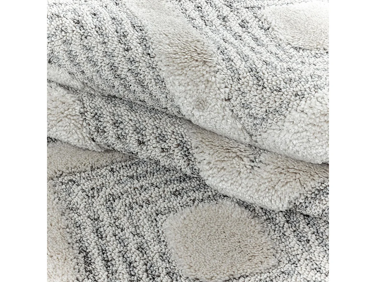 tapis salon Ø200cm tissé gris et blanc rond motif scandinave PISTIOUM