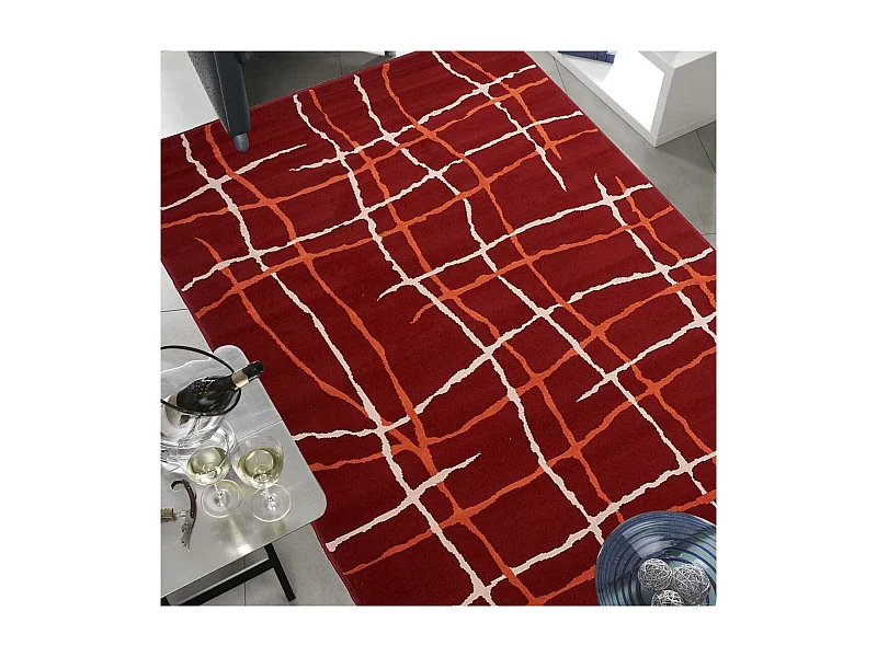tapis chambre 80x150 tissé rouge rectangle motif abstrait LYN1 MALMO