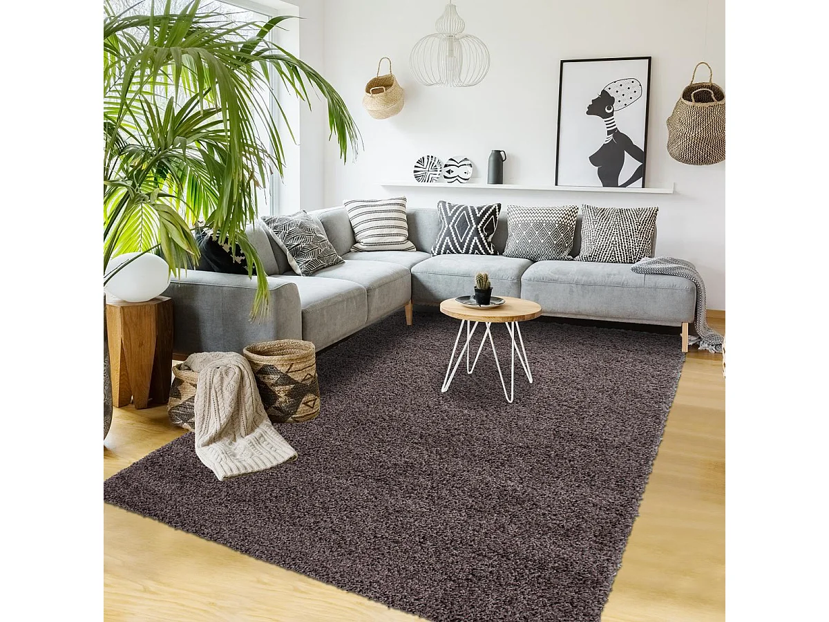 Tapis poils longs shaggy 300x400 rectangle tissé taupe motif uni UNI L
