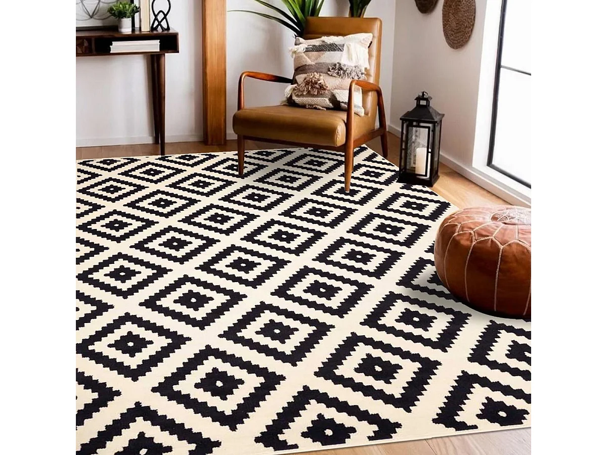 tapis chambre 80x150 tissé crème rectangle motif scandinave LYN1 ROMA