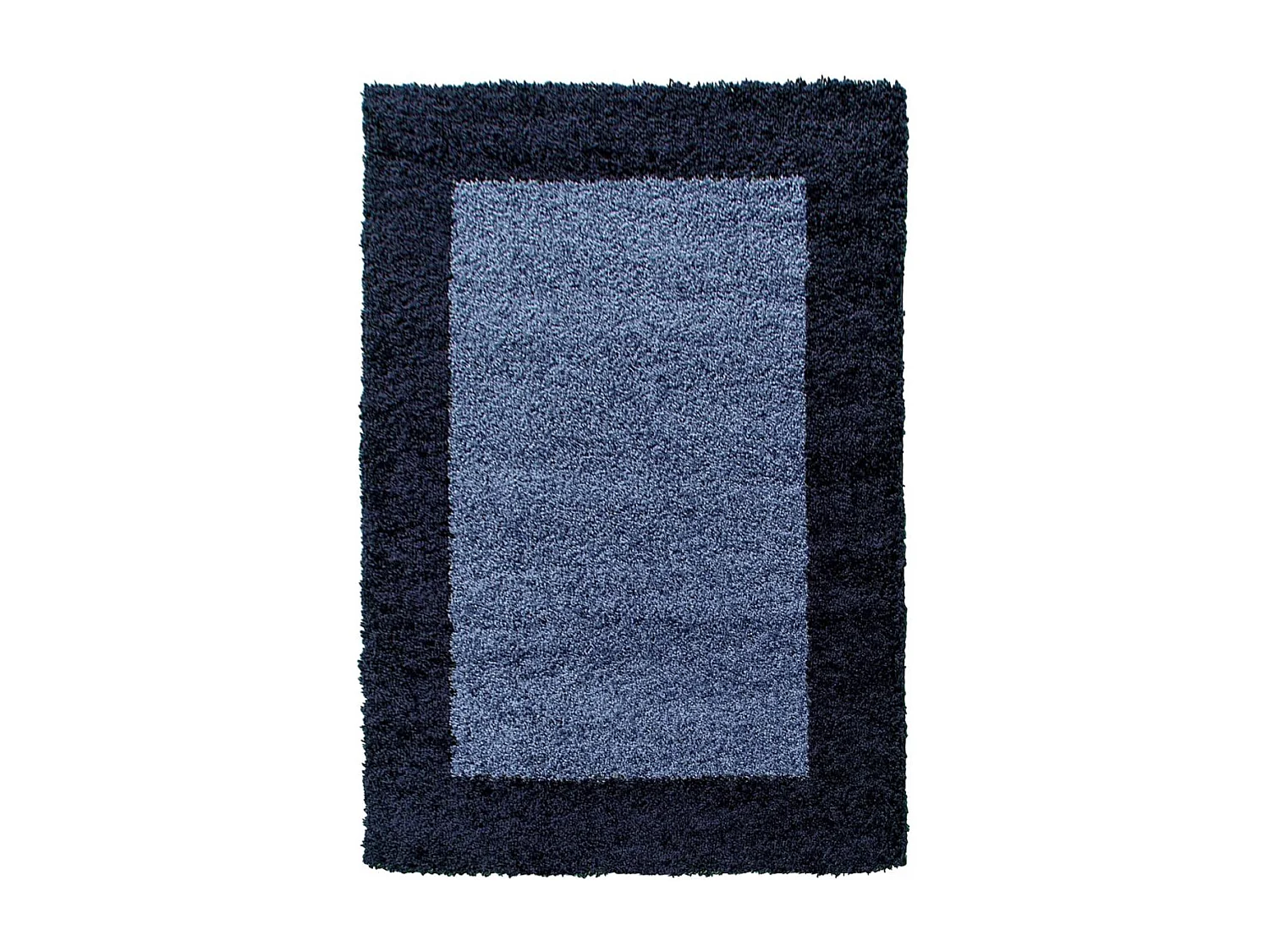 Tapis poils longs shaggy 100x200 rectangle tissé bleu et bleu foncé